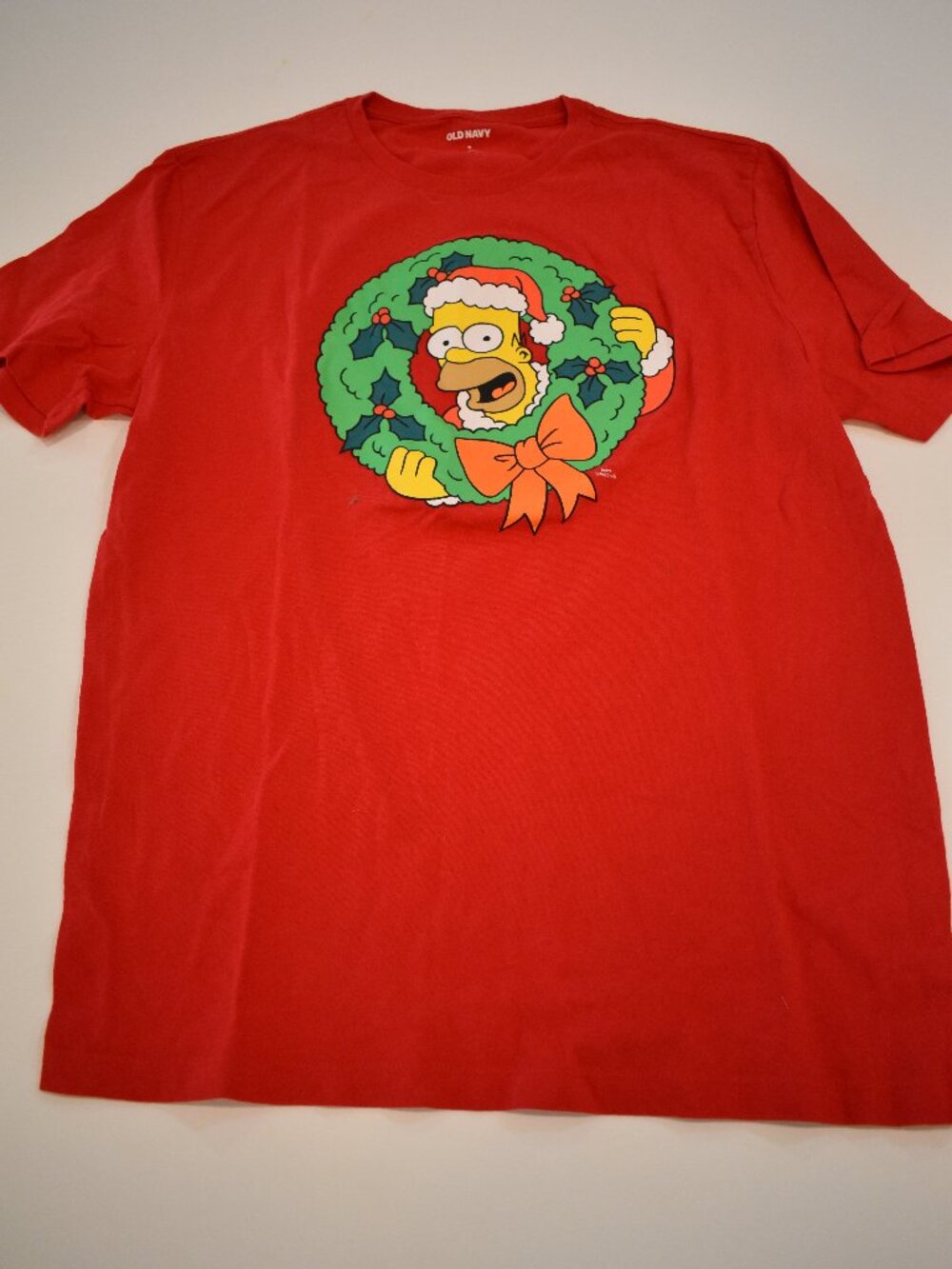 Old Navy The Simpsons Homer Christmas Wreath T Shirt Red Men’s Medium Holiday
